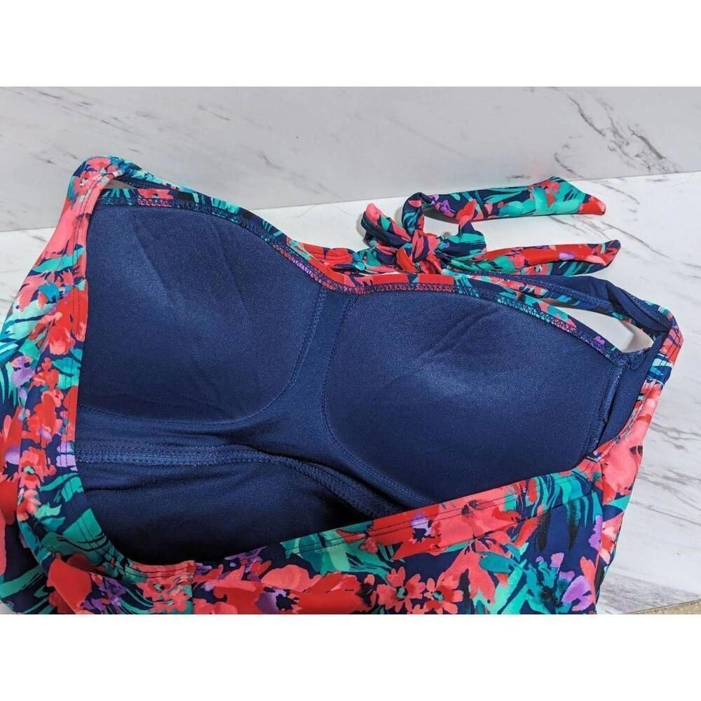 Catalina Women's XL 16/18 Orange Blue Floral One-Piece Halter Top Swimsuit - Picture 6 of 8